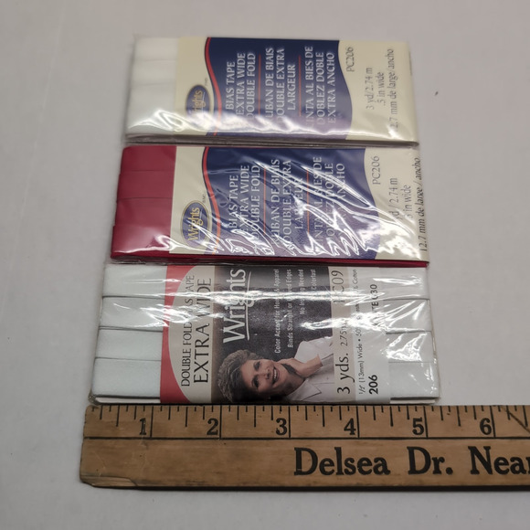 Lot of 3 Wrights Extra Wide Double Fold Bias Tape Quilt Binding White Red - Picture 7 of 7